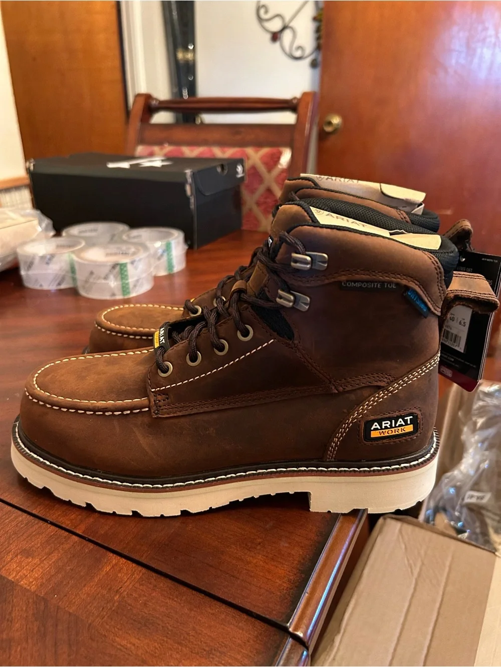 Men’s Ariat Men's Brown Work Moc Toe Boots, Composite Toe, size 7.5, New